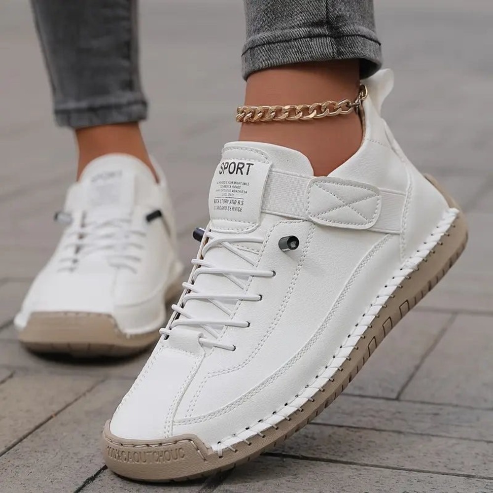 Womens White Faux Leather Fur Lined Sport Sneakers Low Top Casual Shoes